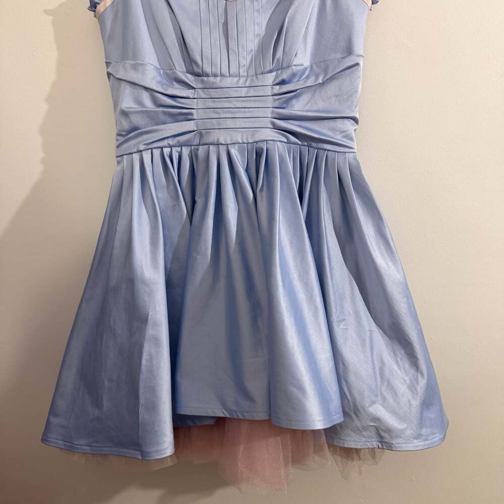 y2k betsey johnson blue satin pink tulle cocktail dress size 8 - Picture 2 of 10